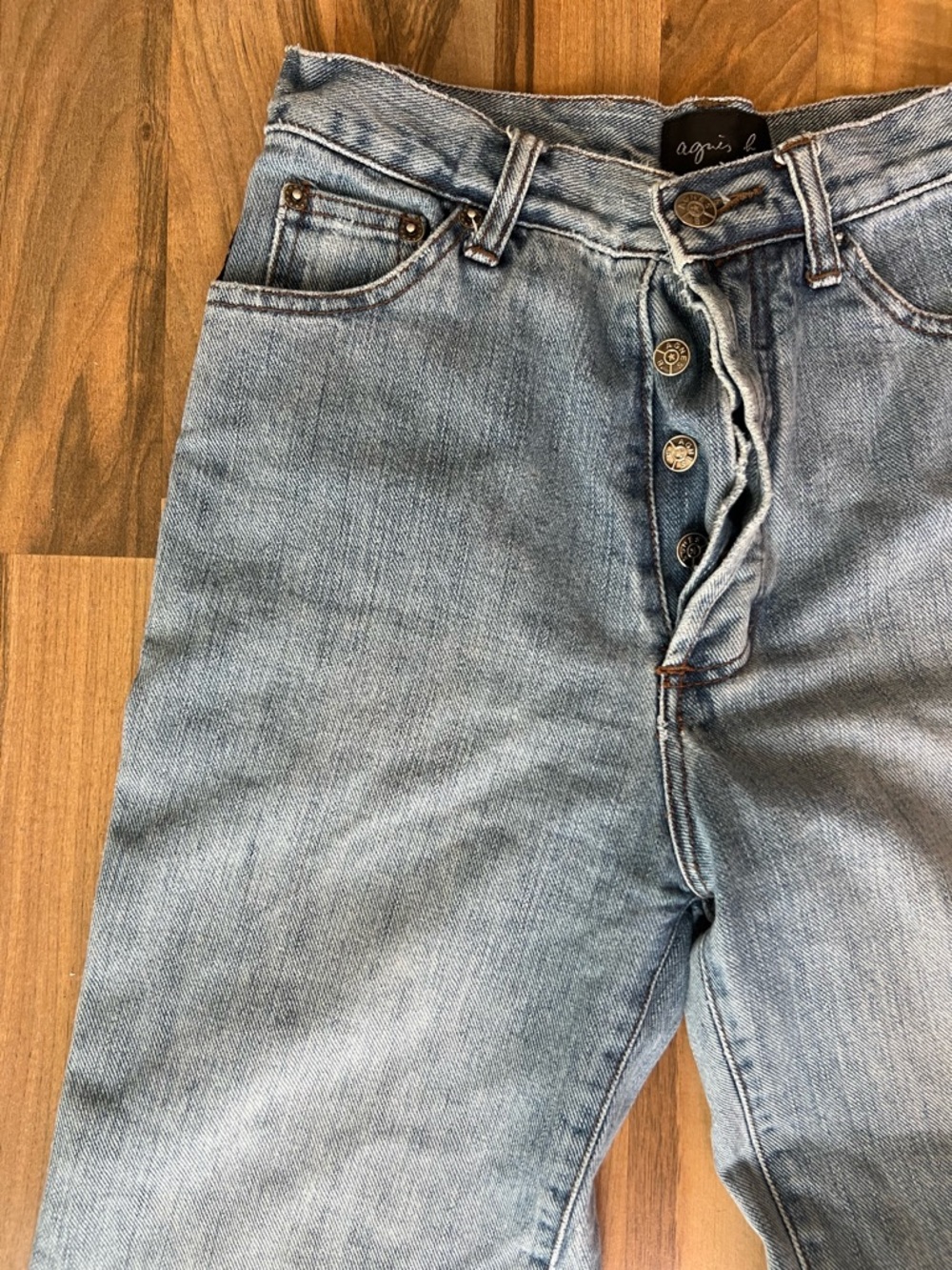 Vintage Agnès b jeans y2k light wash straight leg denim, button up, size